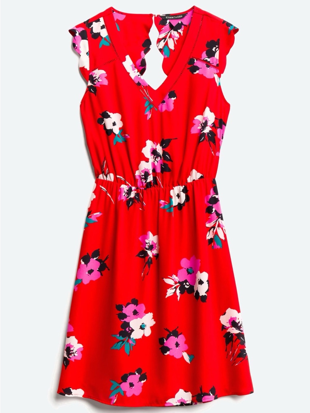 41 Hawthorn Midnight Scallop Detail Floral V-Neck Mini Dress, Size Medium